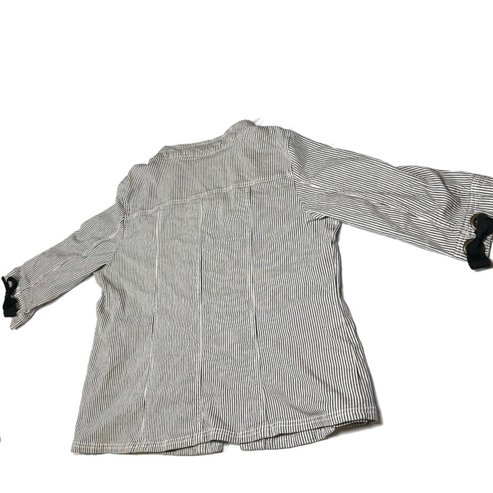 Womens Black Striped Blazer Jacket Size 14 16 Boho Grommet Bow Y2K Whimsigoth - Picture 2 of 14